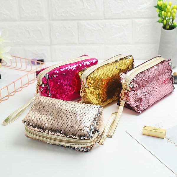 

sequin fashion cosmetic bag travel portable storage octagonal bags & cases