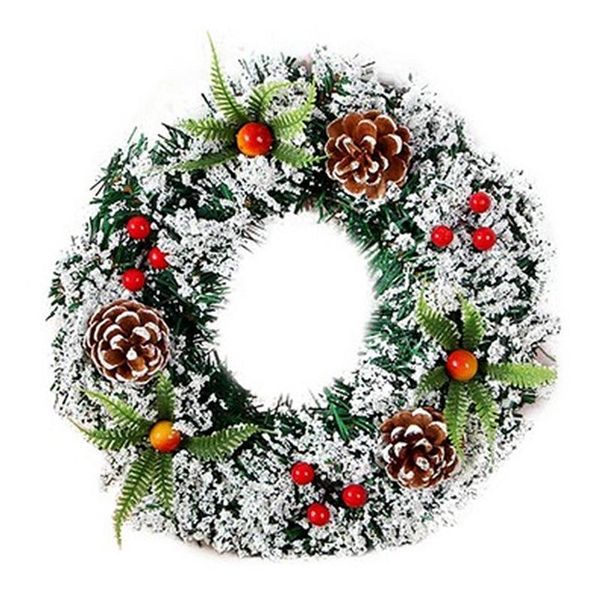 

1pcs 30cm christmas spruce wreath with silver bristles, pine cones, red berries and snowflakes decorative flowers & wreaths