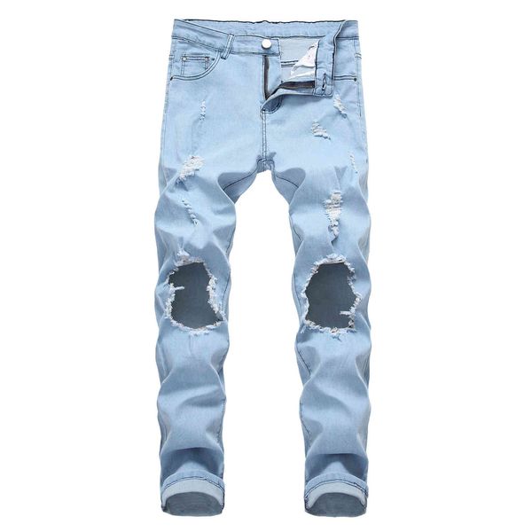

Fashion Jeans Men's Hole Slim Pants Station 7001, 7001 light blue