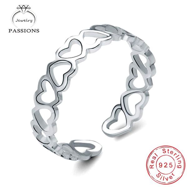 

cluster rings lynne jewelry fashion 925 sterling silver ring wholesale vintage hollow love heart open resizable women accessories gift, Golden;silver