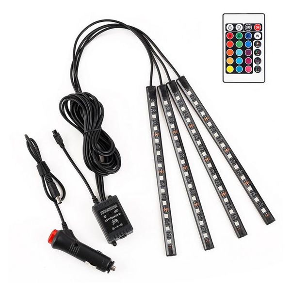 

interior&external lights car led rgb atmosphere strip light auto decorative music control wireless remote voice foot lamp