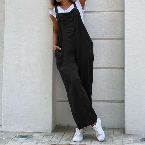 

2021 women's suspender solid long jumpsuit, Black;white
