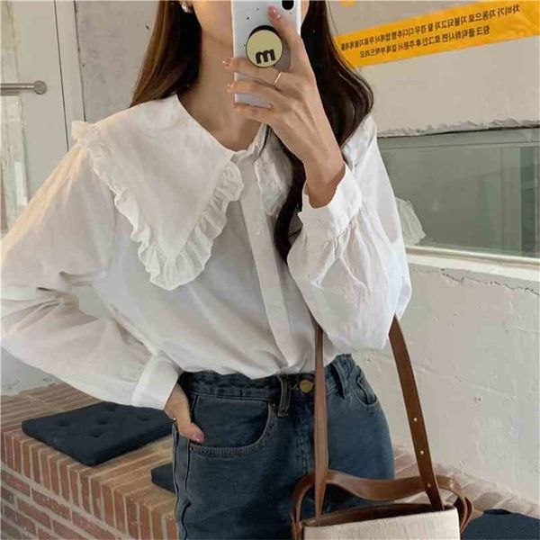 

french women chic blouse solid femme gentle shirts lace office lady long sleeves retro streetwear 210525, White