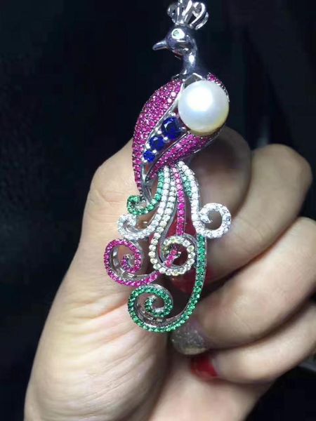 

pins, brooches peacock white and multicolor frershwater pearl color brooch weholesale beads gift fppj, Gray