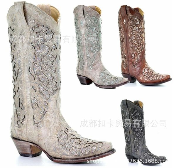 

40-43 women's leather hollow flower high tube boots x176, Black