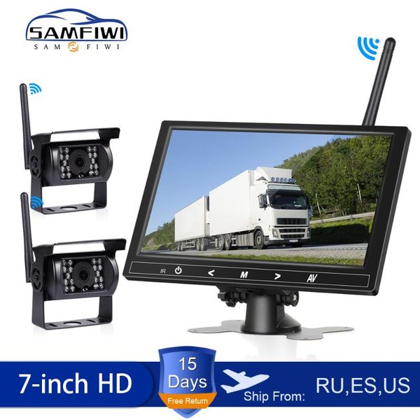 

inch 12-24v wireless truck monitor in car screen with rear view camera tv for bus rv trailer excavator reverse iamge cameras& parking sensor