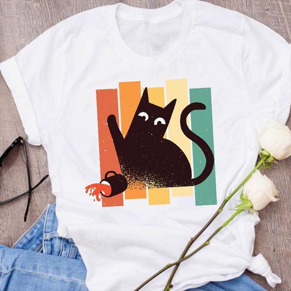 

and women graphic cat mens striped funny fashion print 90s autumn fall halloween clothes lady tees female shirt womens, White;black