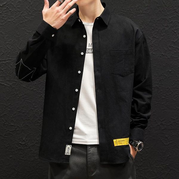

men's dress shirts pocket front long sleeve slim fit casual shirt single button cotton streetwear male social plus size 4xl q8n0, White;black