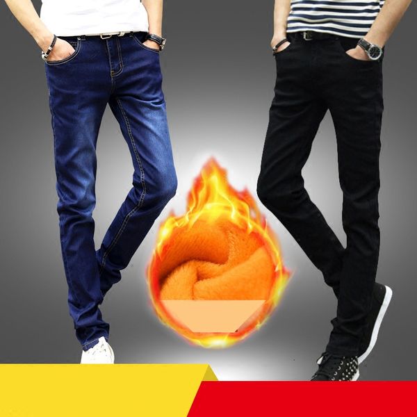 

men's jeans autumn and winter fashion casual hip hop models plus veet thick mens jeans stretch pants slim-fit trousers student asj, Blue