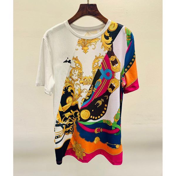 

Women's T-Shirt Vintage Luxury Designer Clothing Summer Women Print Pattern Contrast Color Short Sleeve O-neck Loose Top T-shirt EHGR, White