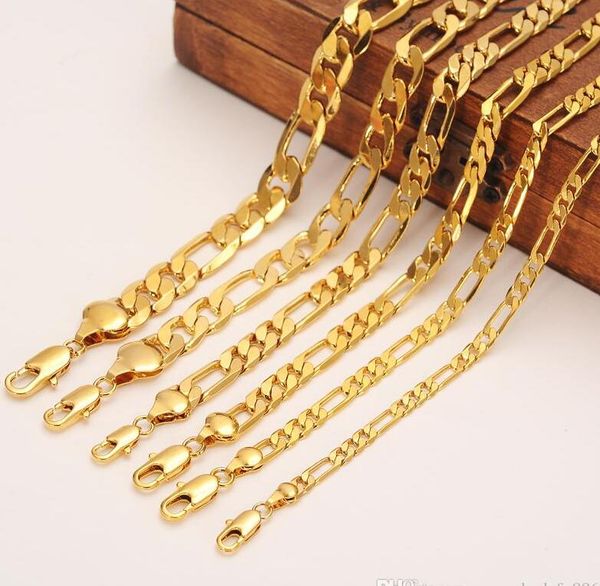 

wholesale fine mens women's solid gold necklace 3 4 5 6 7 9 10 12mm width select italian figaro link chain necklaces bracelet fashion j, Silver