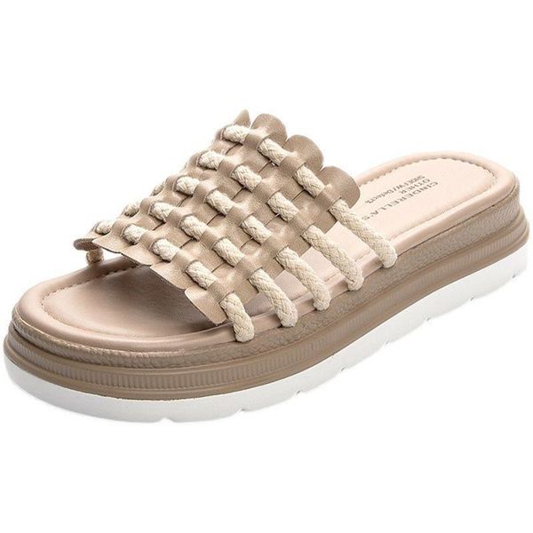 

slippers fashion summer women's pure color simple stitching vamp all-match thick-soled home casual, Black