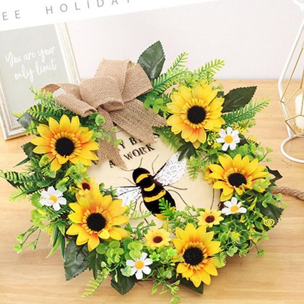 

decorative flowers & wreaths cute simulation leaf bee sunflower wreath easter day artificial garland hanging pendants front door wall decora