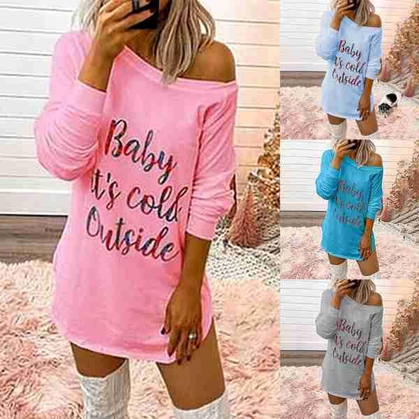 

women's fashion casual letter printing long sleeve round neck t-shirt top, White