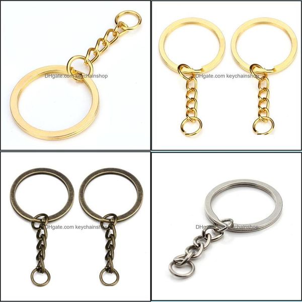 

keychains fashion aessories 28mm bronze gold sier color keyring keychain split ring with short chain key-rings women men diy key chains drop, Silver