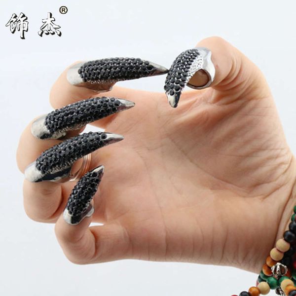 

men's alloy diamond exaggerated eagle claw nail ring set accessories women, Black