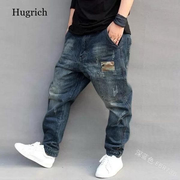 

men's jeans fashion streetwear men loose fit spliced designer harem 2021 cargo pants hip hop joggers homme, Blue