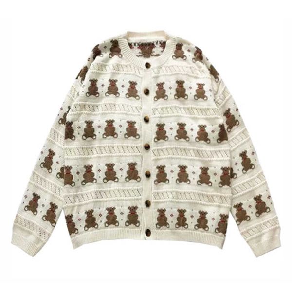 

perhaps u women short thin sweater knitted o neck crew cardigan button polka beige bear cartoon outwear autumn m0144 210922, White;black