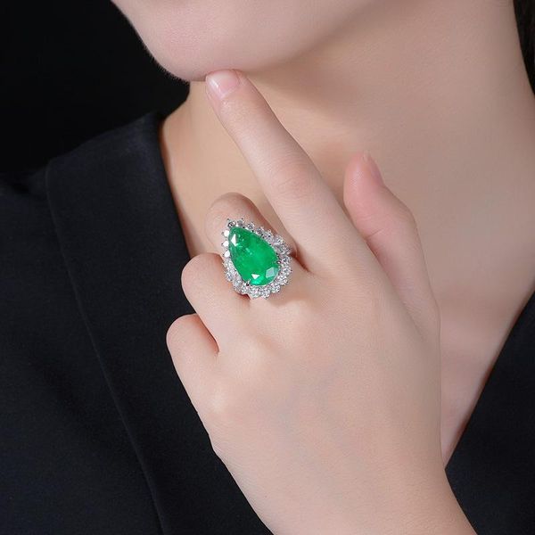 

cluster rings romantic luxury green big crystal ring adjustable wedding jewelry 2021, Golden;silver