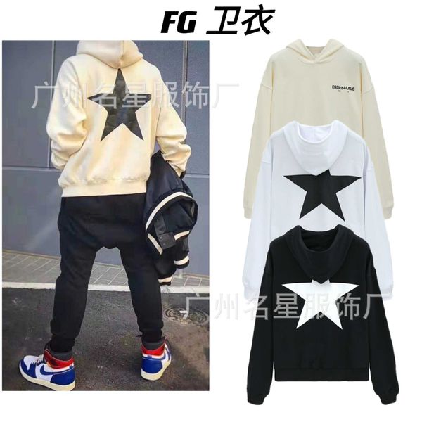 

correct fg tide brand double thread ess five-star pattern men's and women's loose autumn and winter new versatile hoodie, Black