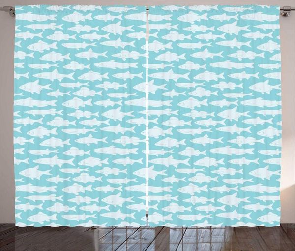 

curtain & drapes blue pale fish theme curtains soft tone composition ocean creatures underwater world marine design living room window drap