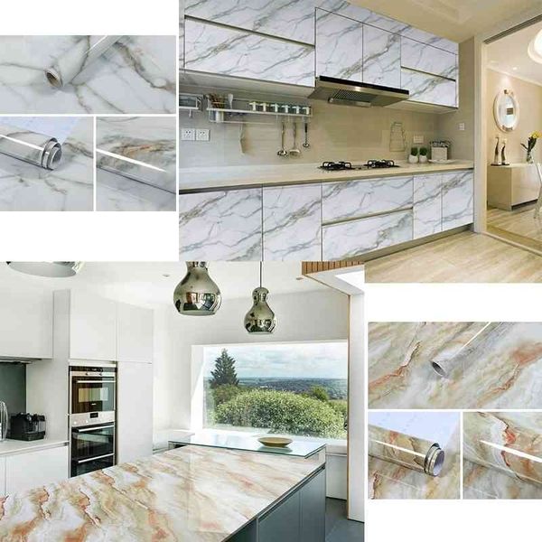 Cozinha auto-adesiva impermeável e Óleo-à prova de óleo adesivo de mármore papel de parede quarto decoração papel de parede tijolo padrão 210615