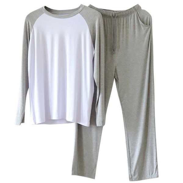 

modal pajamas long sleeve trousers men's summer loose large size thin spring and autumn sports leisure home suit2022, Gray