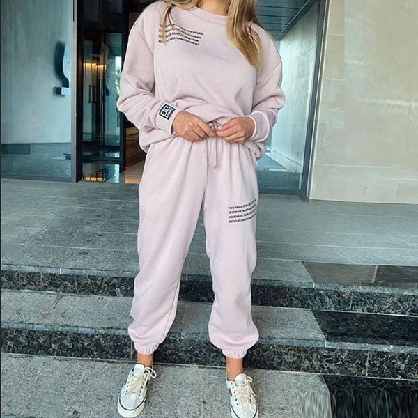 

women's two piece pants letter print casual suit pieces set sweatshirt tracksuits autumn long sleeve pullover female tracksuit, White