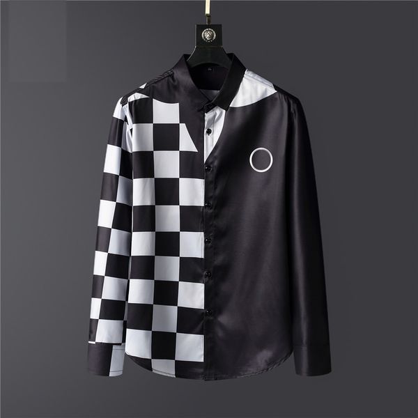 

2021 luxury designer fashion men's shirts long sleeve business casual brand spring slim shirt -3xl#0225, White;black
