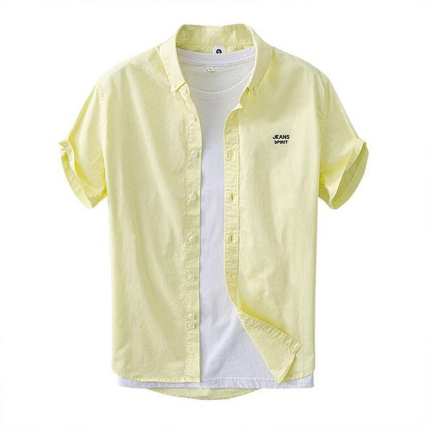 

men's casual shirts short sleeve shirt for men summer 100% cotton turn-down collar male letter embroidery basic clothing, White;black
