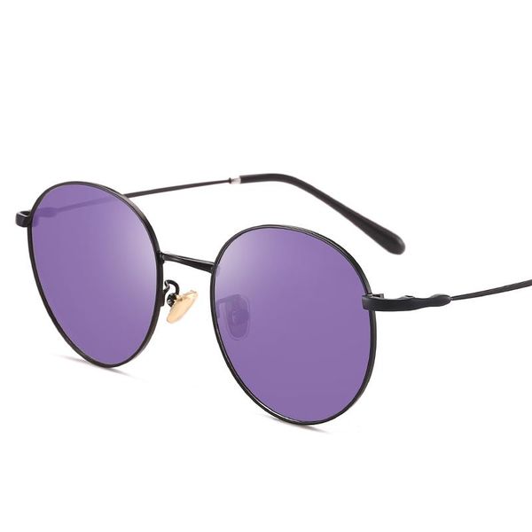

sunglasses retro men's and women's fashion round frame ocean film color-changing polarized simple glasses, White;black