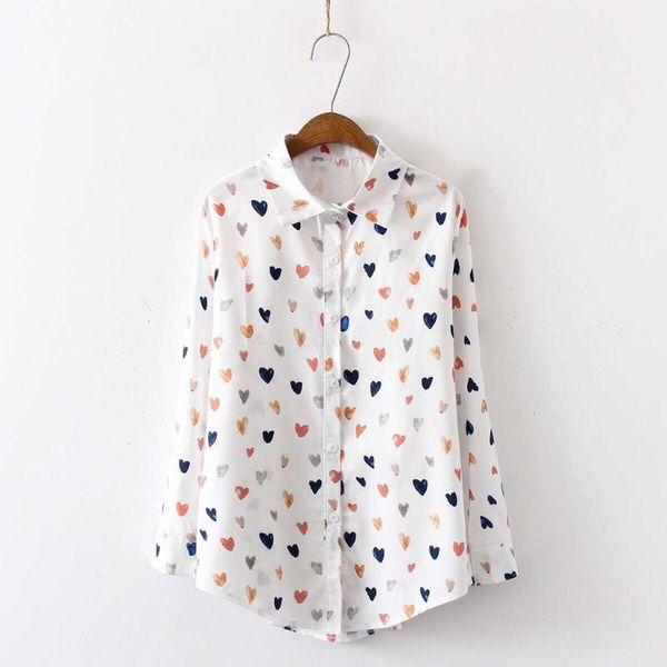 

women's blouses & shirts blouse women summer autumn long sleeve shirt turn down collar heart print korean casual white camisas mujer