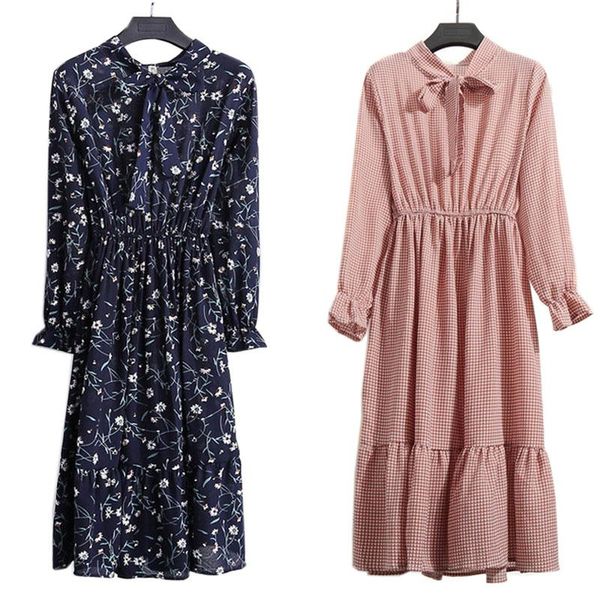 

korean black shirt vestidos office polka dot vintage autumn dresses women dresss pring 2021 midi floral long sleeve dress female casual, Black;gray