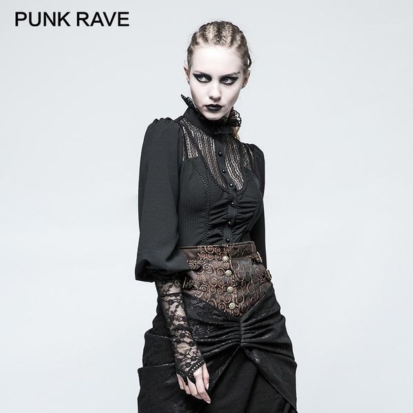 

women's blouses & shirts punk rave women gothic steampunk long sleeve blouse fashion lace perspective shirt stripe chiffon ladies, White