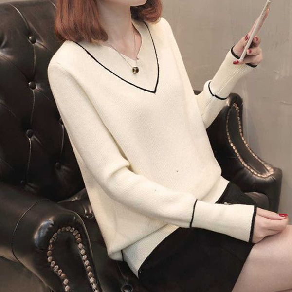 

women's sweaters office lady thick autumn winter solid v neck long sleeve female casual jumper korea style knitted wear rfzr, White;black