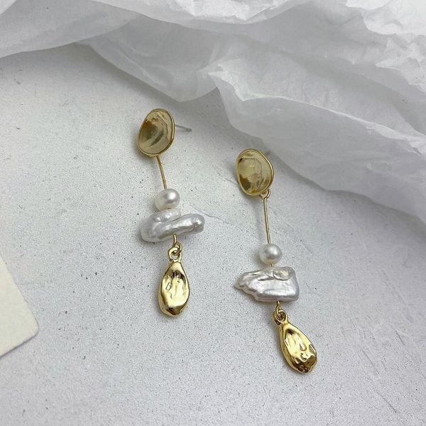 

dangle & chandelier lifefontier irregular baroque pearl long drop earrings for women gold color metal hanging temperament punk jewelry gift, Silver