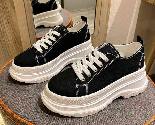 

dress shoes breathing casual shoes for women, canvas on a flat platform of thick button designer h13v, Black