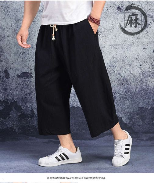 

men's pants large capris solid chinese style loose harem beach casual p7uy, Black