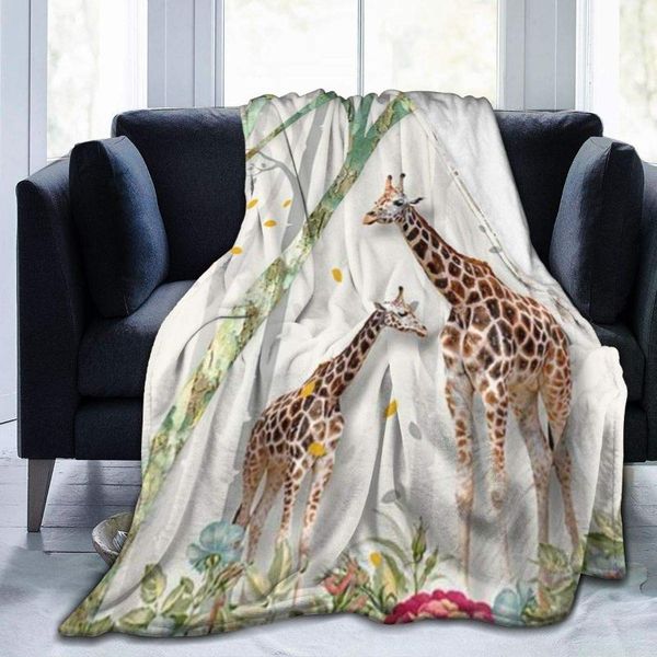 

blankets throw blanket for kids teens adults soft warm giraffe forest tree flowers wildlife african jungle animals microfiber all season