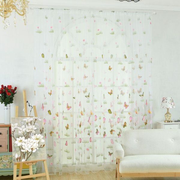

sheer voile tulle window curtains flower butterfly pattern tube curtain bedroom living room balcony decor & drapes
