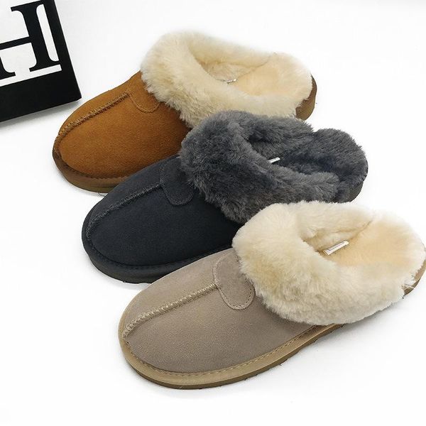 

slippers women's color non-slip winter warm indoor ladies leather couple home short plush flat shoes, Black