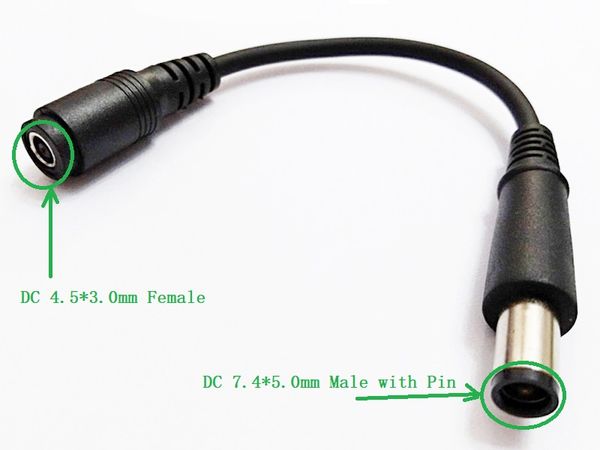 Cabos de laptop, DC 4.5 * 3.0mm Feminino para 7,4x5.0mm Masculino com PIN Power Converter Adaptador Conector Cabo / 10pcs