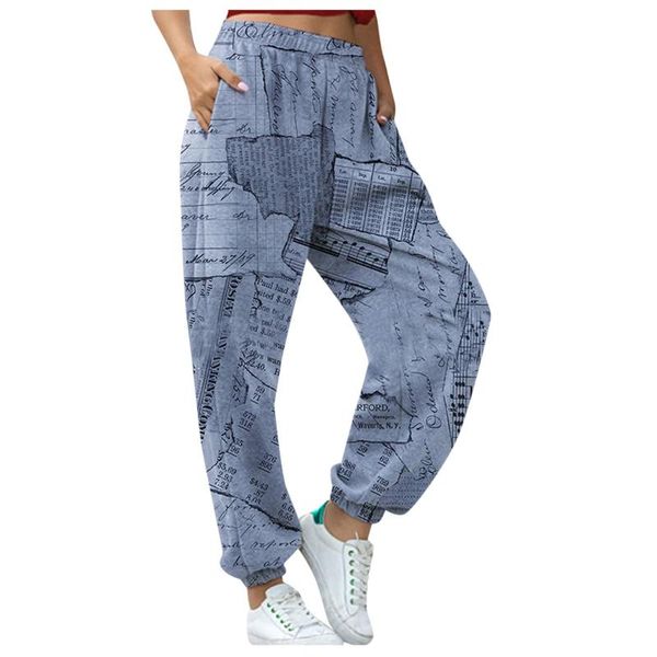

women's pants & capris fashion casual loose sports trousers mid-waist print bouquet feet with pockets pantalones de mujer, Black;white