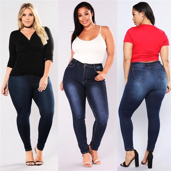 

women's jeans brand spring summer woman gradient denim elastic high waist trouser ladies pencil blue streetwear plus size