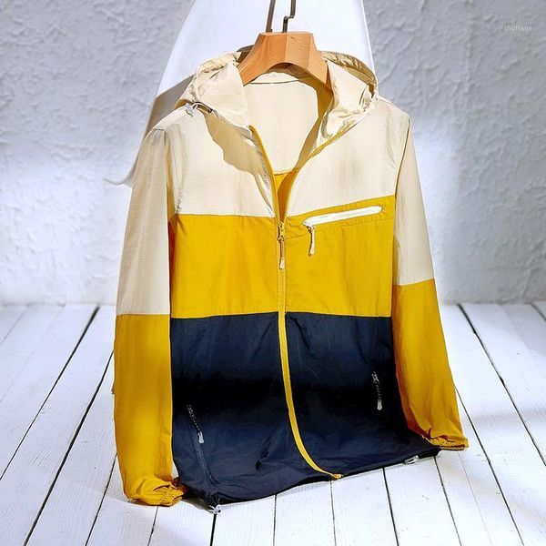 

men's jackets 2021 summer mountaineering wear fashion stitching hooded zipper sun protection jacket, Black;brown