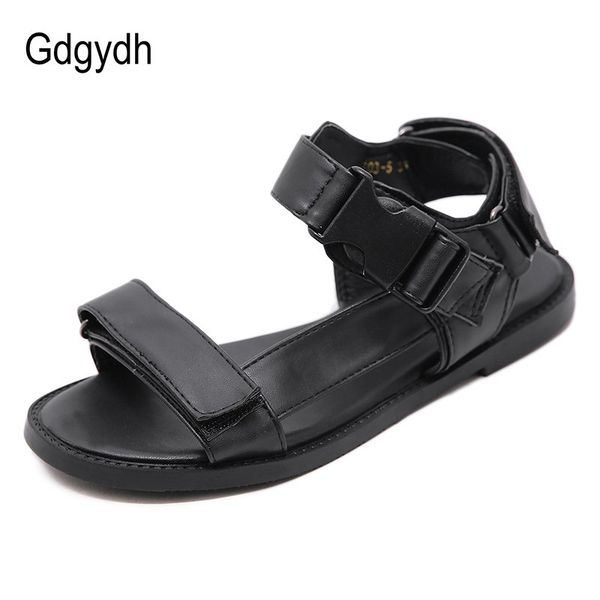 

yulibin fashion hook loop summer flat breathable shoes female comfortable student school open toe casual sandals women outdoor, Black