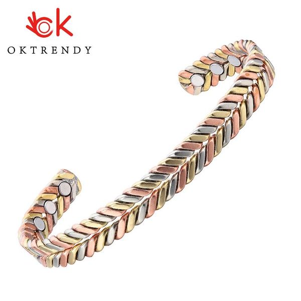 

bangle open cuff magnetic copper bracelet health for women rose gold anti-fatigue arthritis rheumatism pain relief jewelry, Black