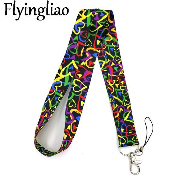 

colorful heart love neck strap lanyards id badge card holder keychain mobile phone gift ribbon webbing necklace decoration cell straps & cha
