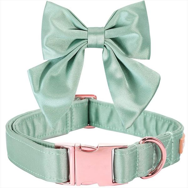 

dog collars & leashes unique style paws green silk collar wedding puppy with bowtie adjustable pet gift for small medium large