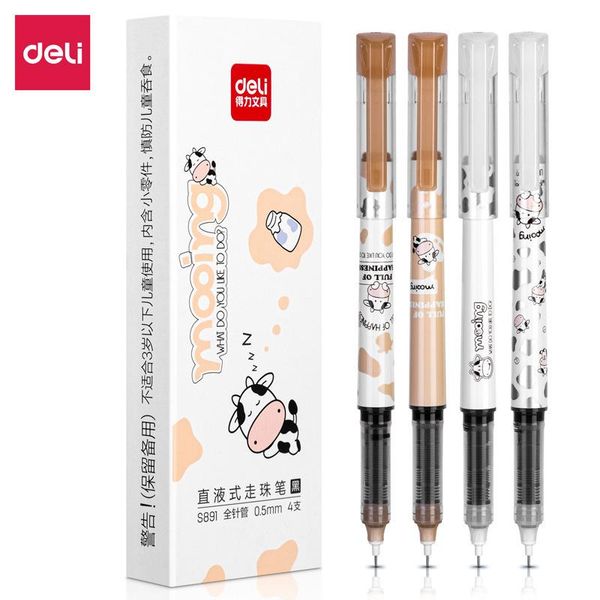 

gel pens deli cute 4 pcs 0.5mm roller pen large capacity black ink straight liquid rollerball for school office stationery